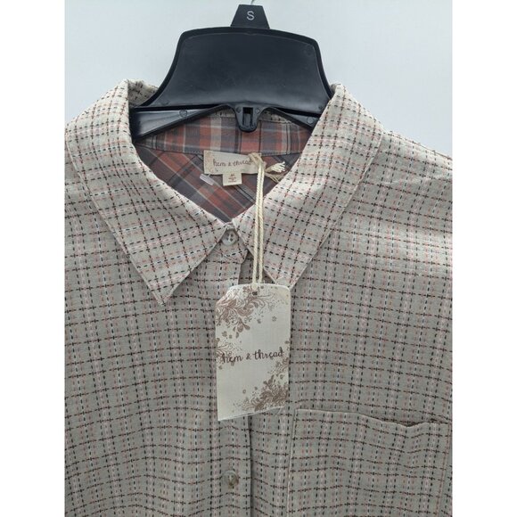 Coastal Button Up Shirt Women Size M Grid Check Plaid Office Minimalist Cowgirl - Picture 3 of 11